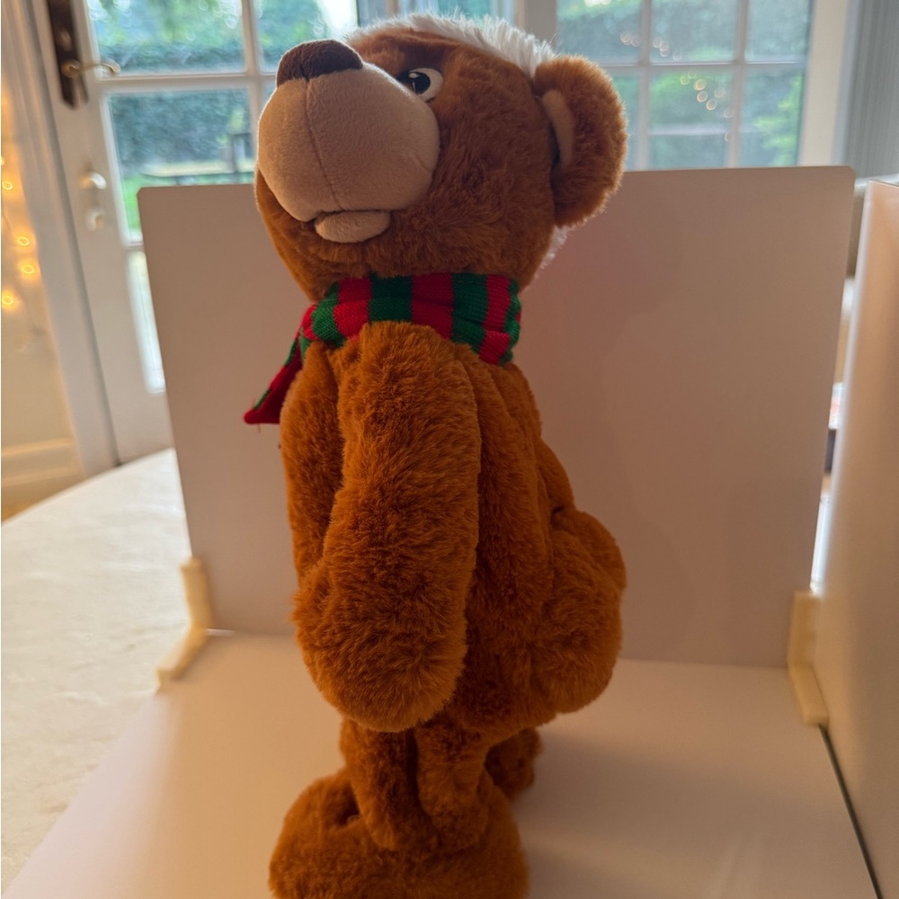 Festive Brown Holiday Bear Plush with Green & Red Scarf